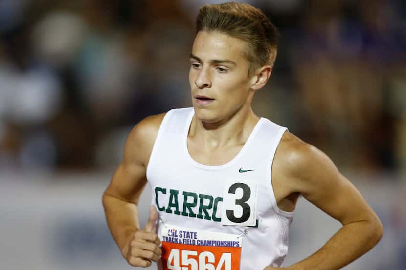 Southlake Carroll's Reed Brown competes in the Class 6A boys 1,600-meter run during the UIL...