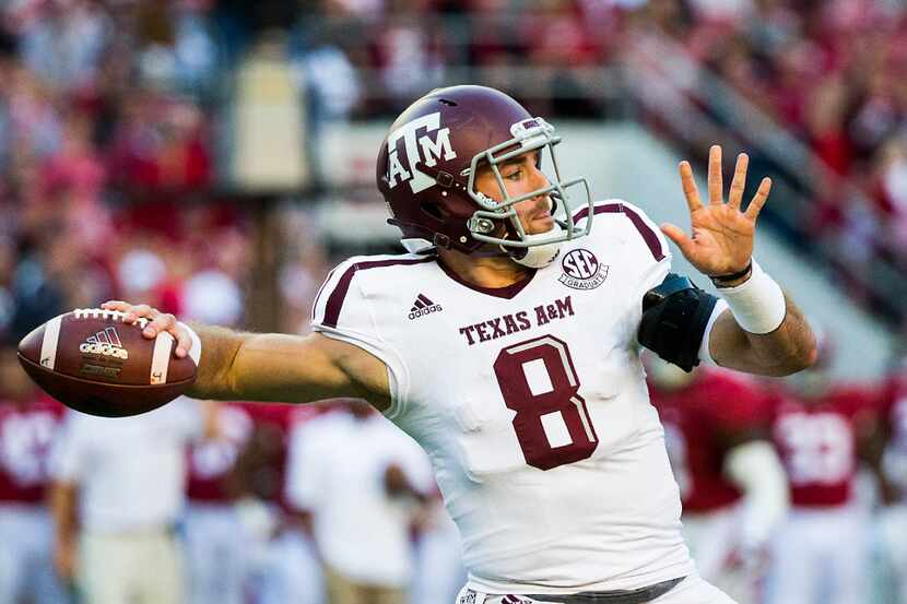 Texas A&M quarterback Trevor Knight (8) throws a pass during the second half of an NCAA...