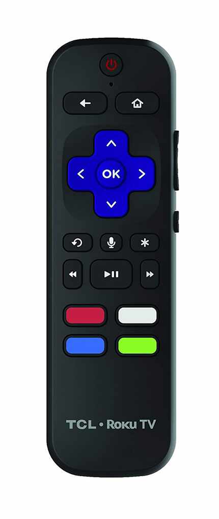 The Roku remote, included with the TCL 6-Series TV