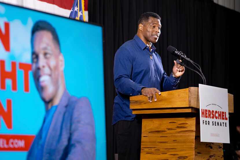 Republican candidate for U.S. Senate Herschel Walker speaks during a campaign stop at the...