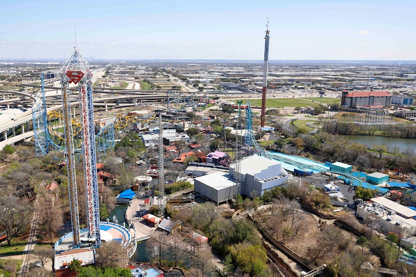 Six Flags Over Texas as seen from the Oil Derrick observation deck, Saturday, March 9, 2024,...