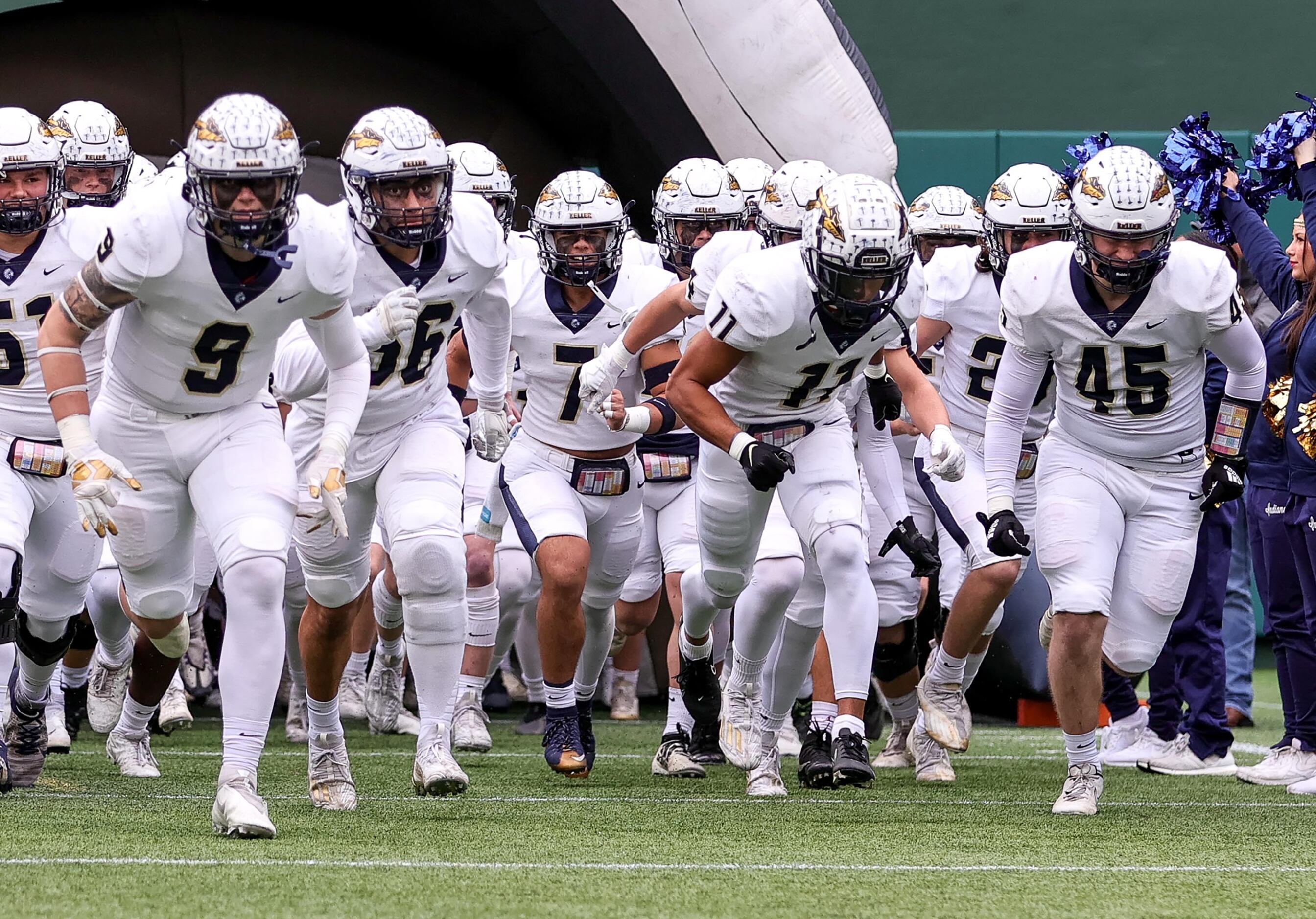 The Keller Indians enter the field to face Lewisville in a Class 6A Division I Region I...