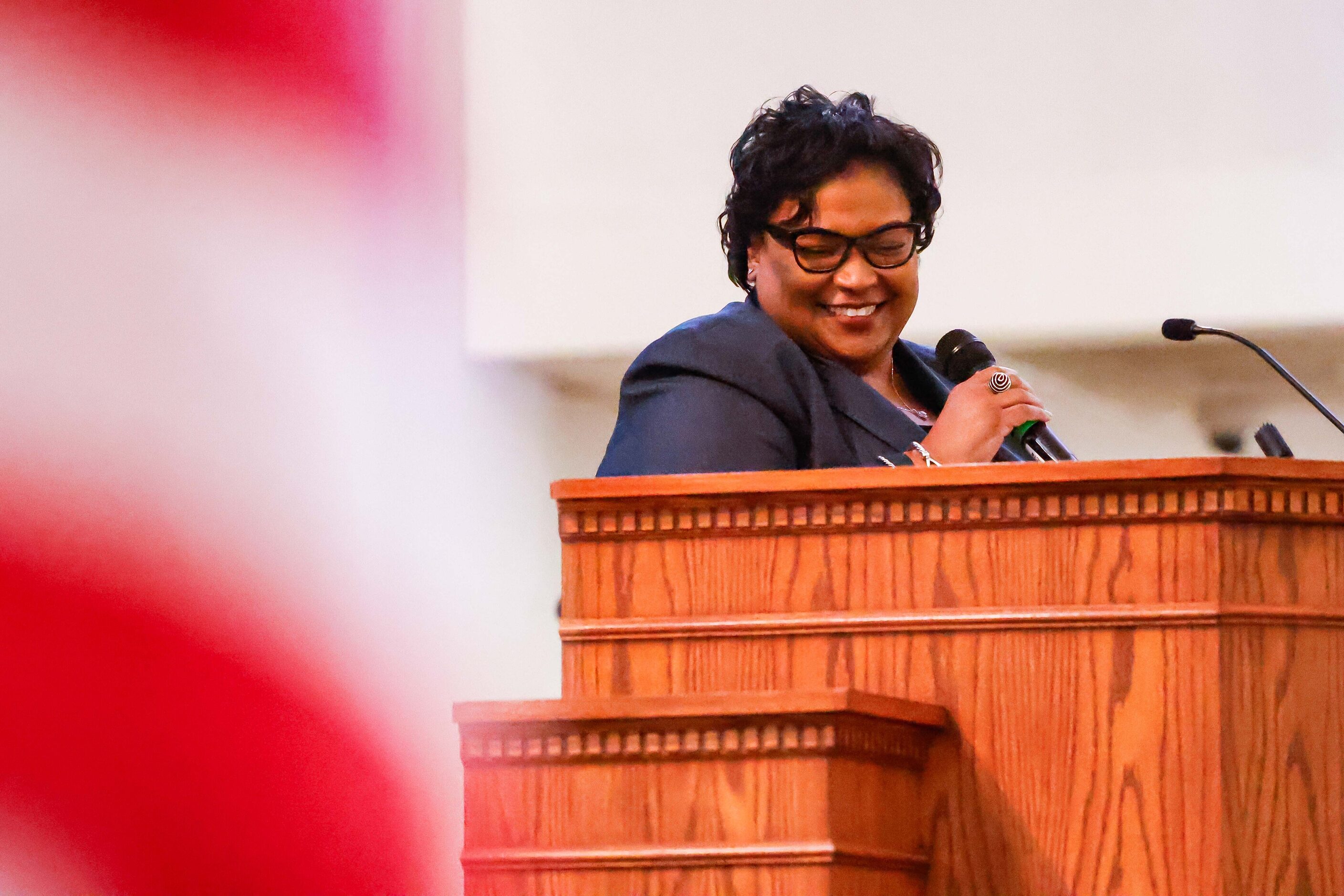 '93 alumni Rep. Toni Rose adresses attendees during the Paul Quinn College Founder's Day...