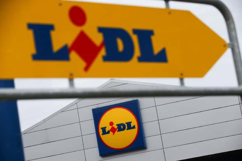 A Lidl logo is pictured outside one of the company's supermarket stores in London on...