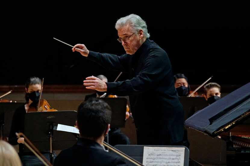 Guest Conductor Pinchas Zukerman leads the Dallas Symphony Orchestra at the Meyerson...