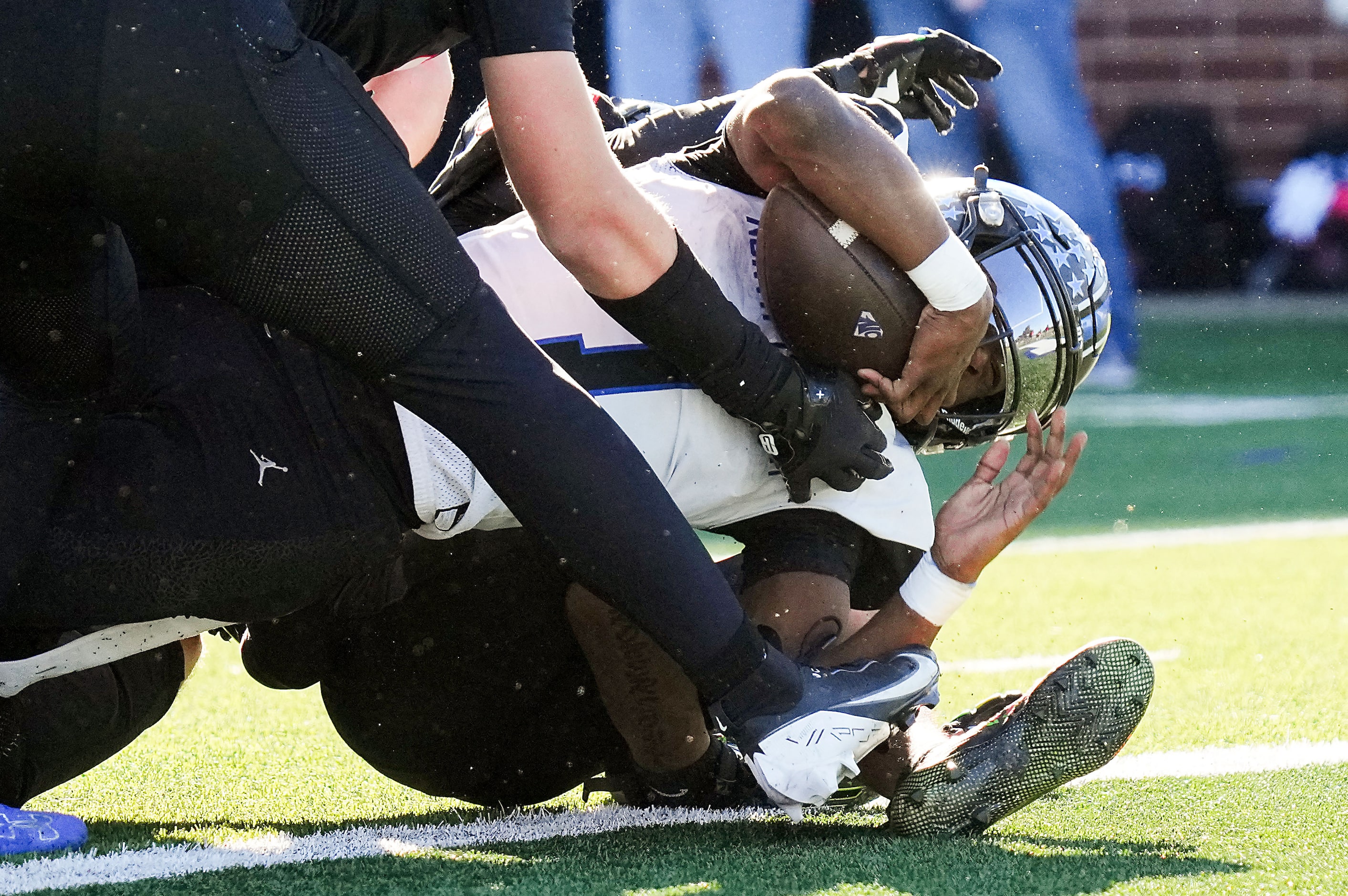 North Crowley running back Cornelius Warren (1) pushes in the the end zone for a touchdown...