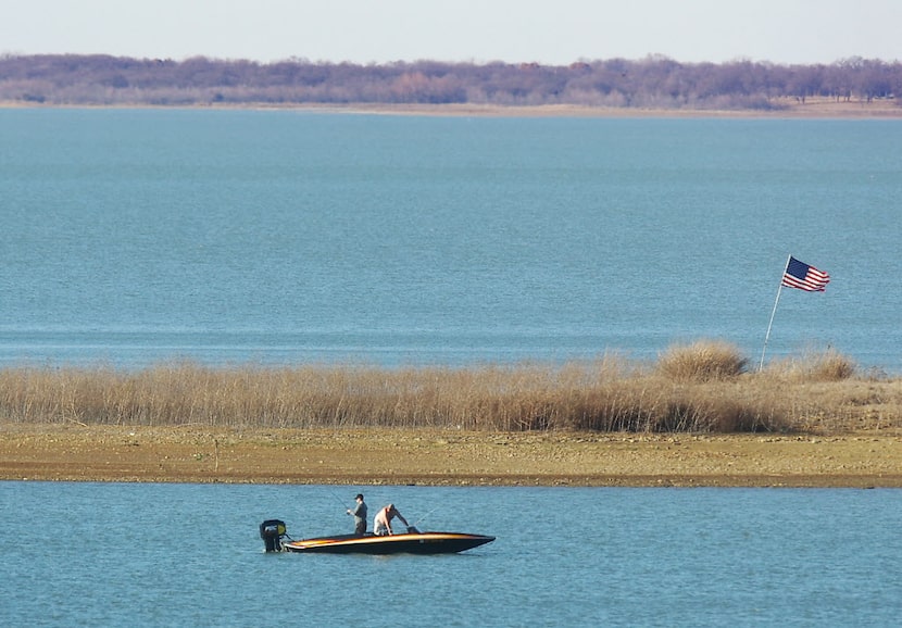 Fishermen on Lake Ray Roberts Lake in 2014.