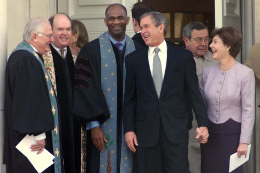 Former President George W. Bush and his wife, Laura, shared a moment with Methodist pastors...