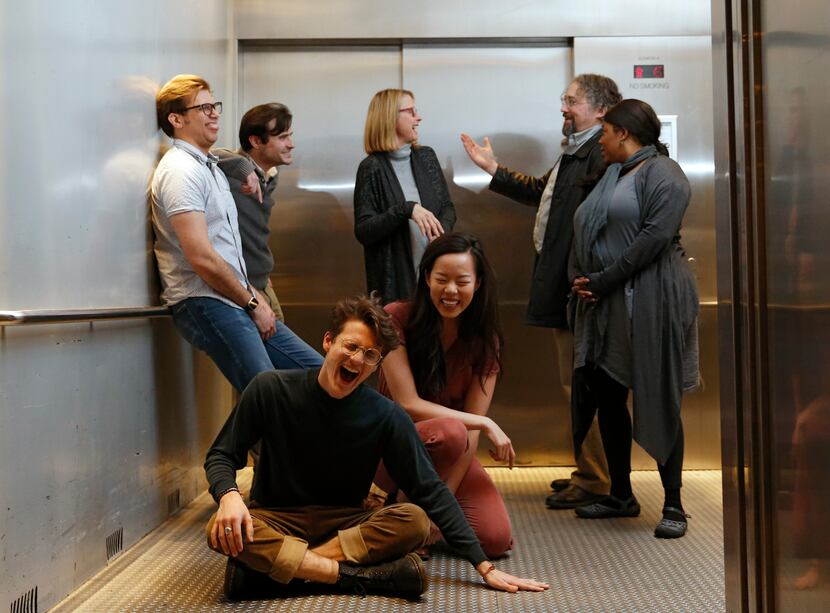 The cast of Thomas Ward's "Slide By," produced and directed by Jaken Nice, in the elevator...