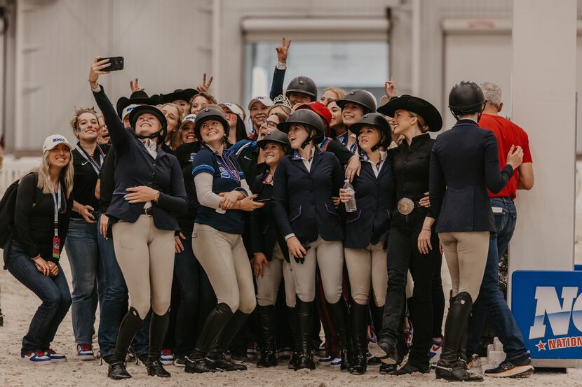 SMU's equestrian team takes a selfie after winning the national championship.