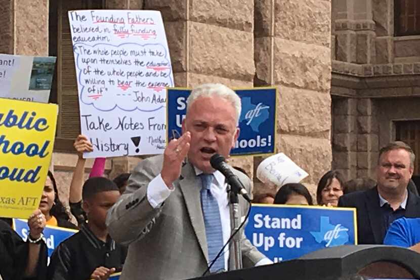 Voucher opponents rallied at the Texas House.