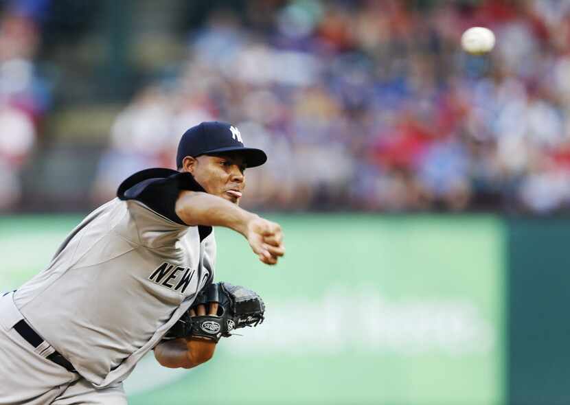New York Yankees starting pitcher Ivan Nova (47) pitches during the second inning in a game...