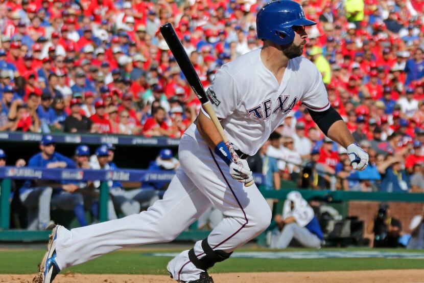 Texas Rangers first baseman Mitch Moreland (18) is pictured during the Toronto Blue Jays vs....