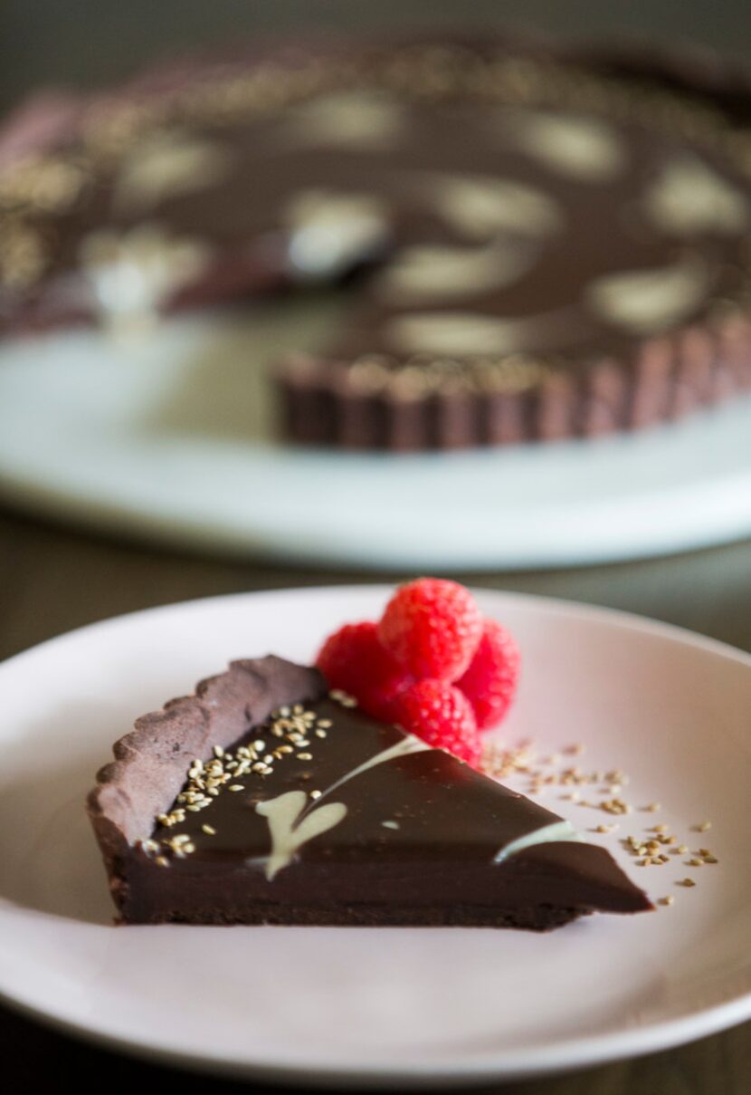 A chocolate tart with tahini