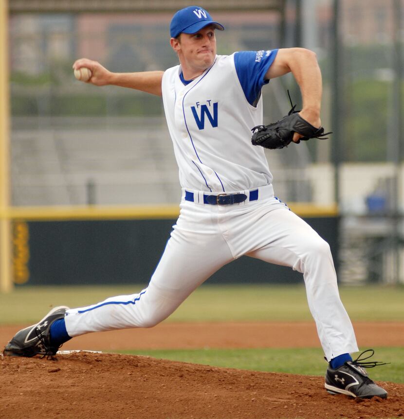 FILE - Max Scherzer pitches for the Fort Worth Cats on May 18, 2007, at LaGrave Field in...
