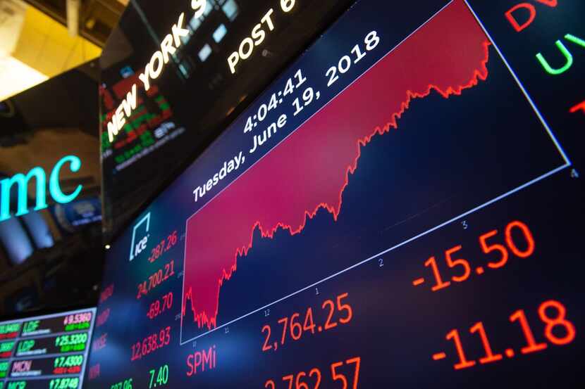 The day's numbers are displayed after the closing bell of the Dow Industrial Average at the...