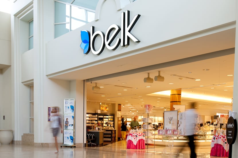 A store entrance to Belk department store.