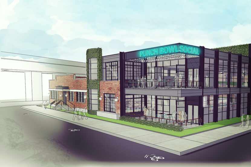 Artist's rendering of the future Punch Bowl Social location in Dallas' Deep Ellum district.