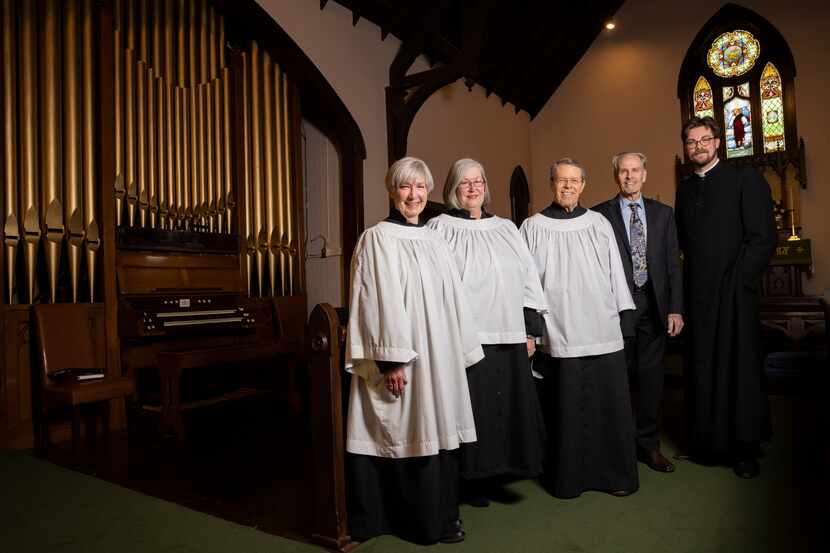 (From left) Organists Janet Lumpkin and Sherilyn Stewart pose with Mike McGrew, Jim Lane and...