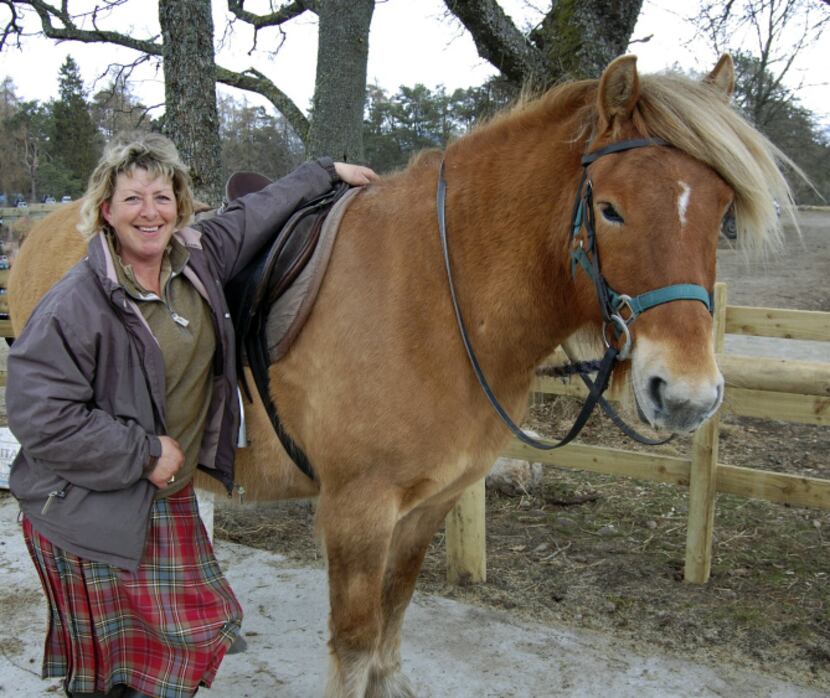 Stable manager Feona Laing, pictured here with Moss, led our group on a Highland pony ride...