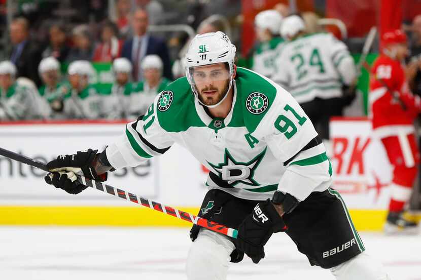 Dallas Stars center Tyler Seguin (91) plays against the Detroit Red Wings in the first...