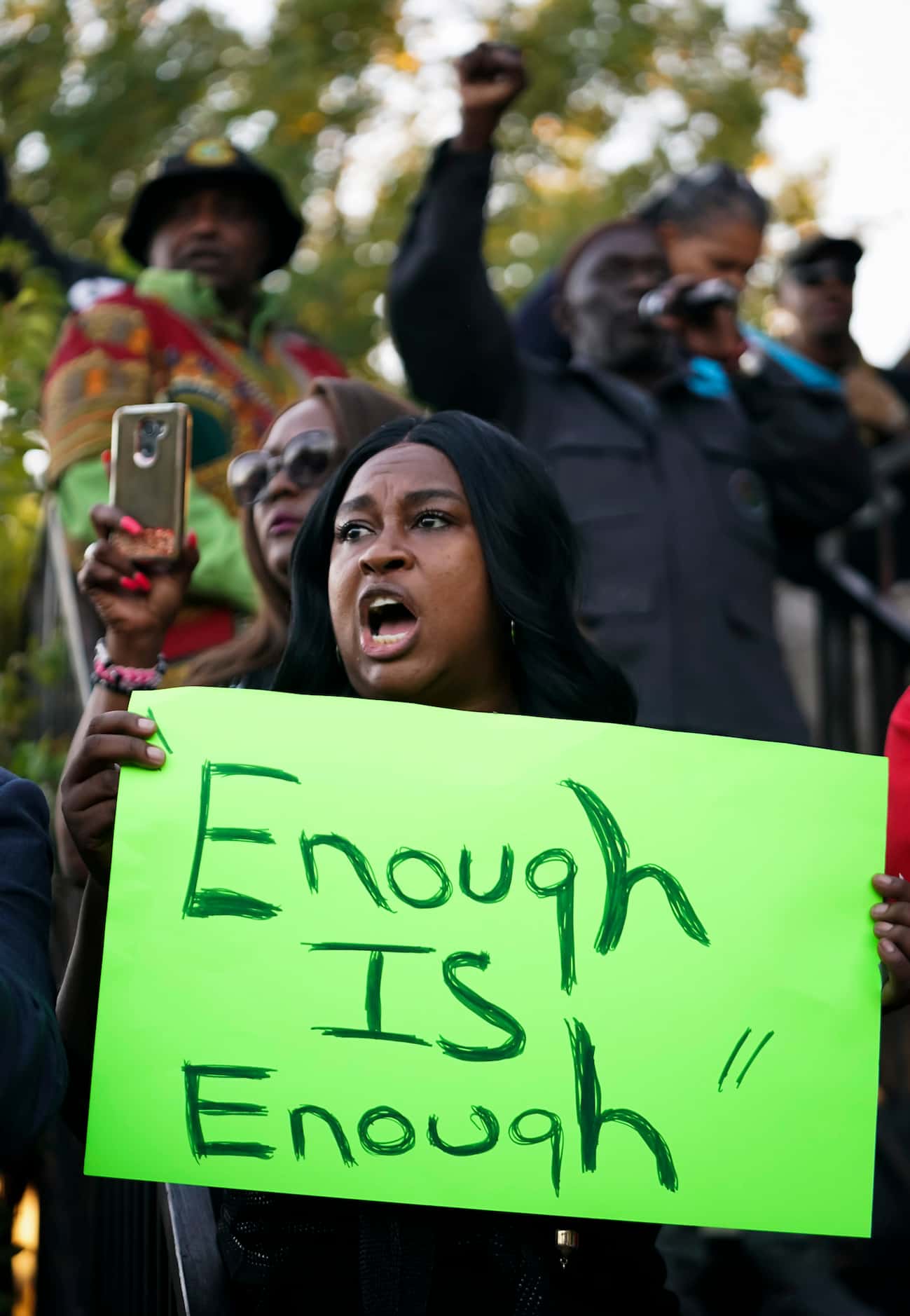 Carol Harrison-Lafayette protests the police shooting of Atatiana Jefferson during a...
