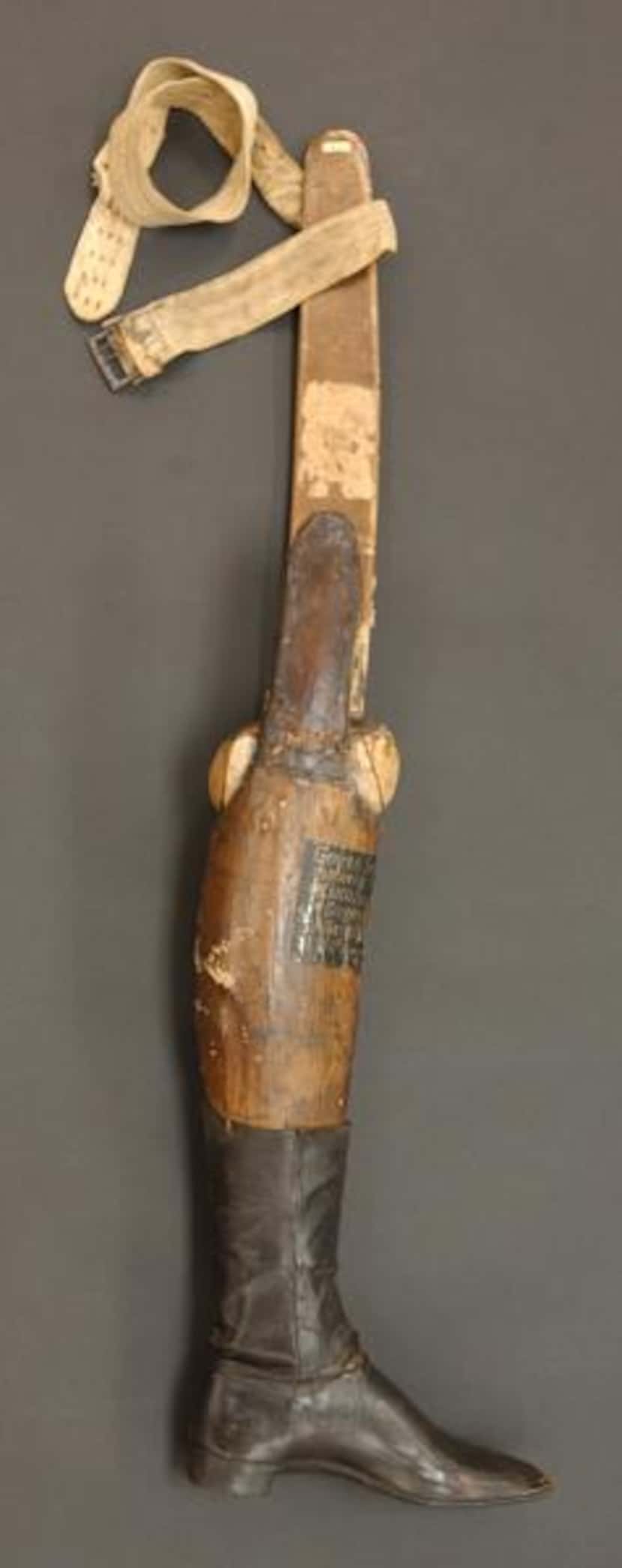 General Antonio Lopez de Santa Anna’s artificial leg, made of cork and covered in leather,...