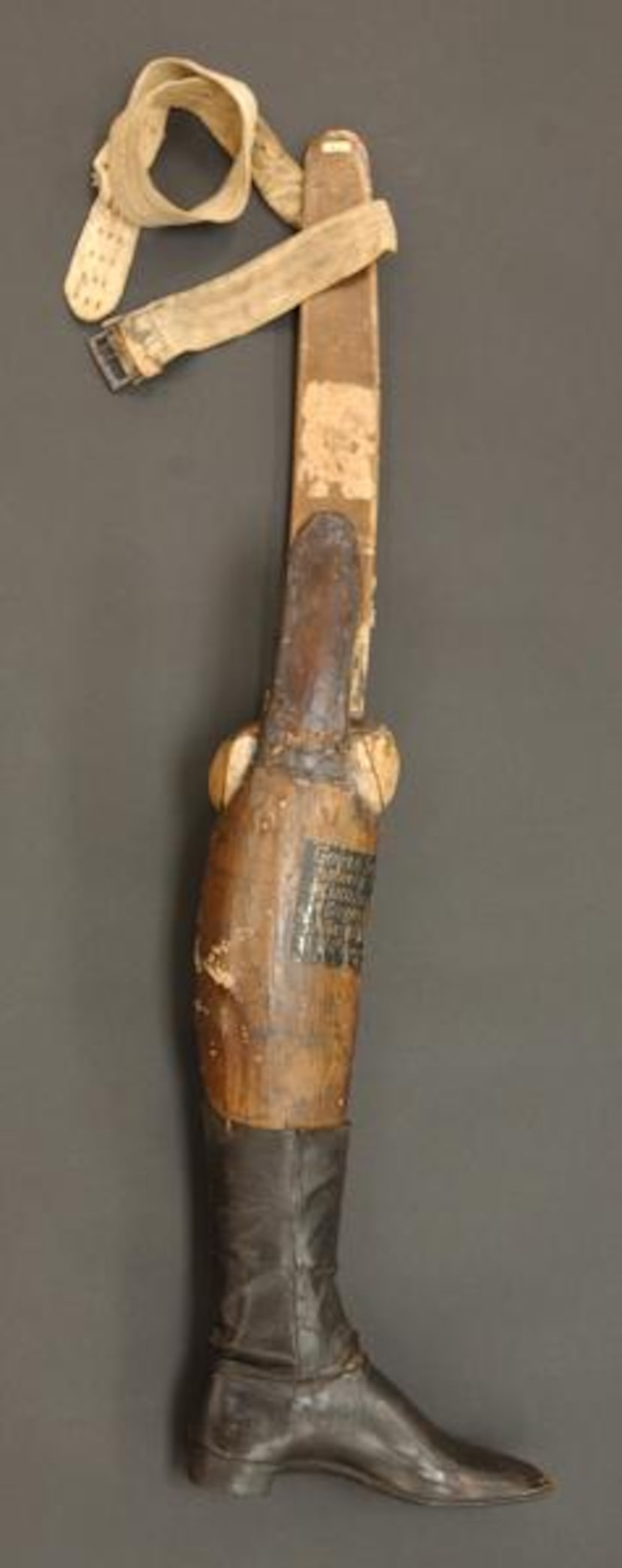 General Antonio Lopez de Santa Anna’s artificial leg, made of cork and covered in leather,...