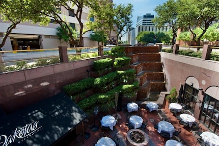 The sunken patio makes Dakota's Steakhouse in downtown Dallas feel cozy and hidden.