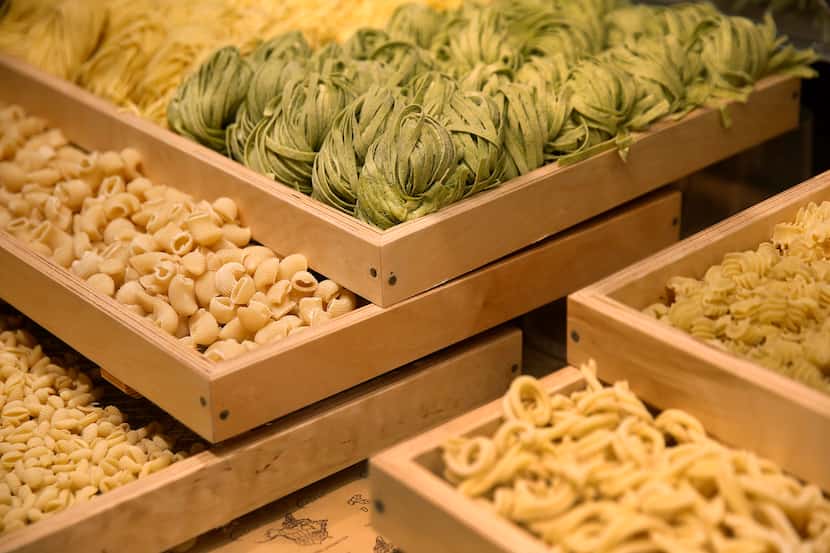 Fresh-made pasta is displayed in the gastronomia cooler inside Texas' first Eataly, opening...
