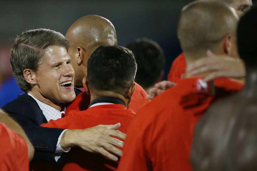 Clark Hunt, son of Lamar Hunt, celebrates with FC Dallas following the U.S. Open Cup Finals...