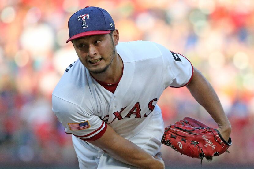 Texas Rangers starting pitcher Yu Darvish (11) is pictured during the Boston Red Sox vs. the...