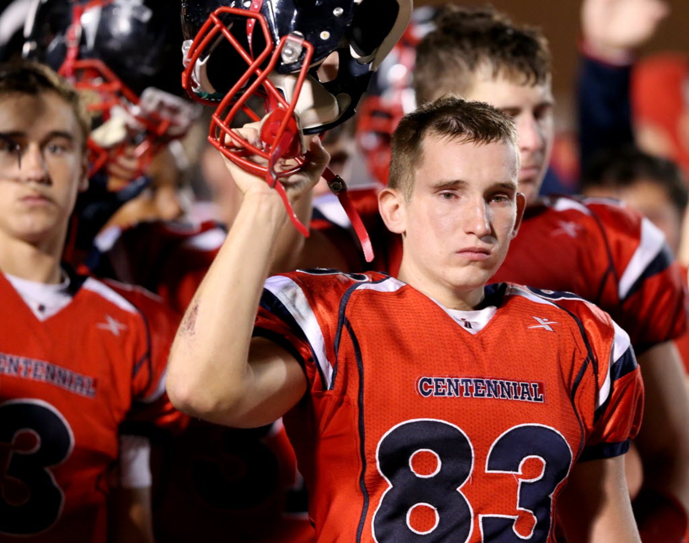 Frisco Centennial's Connor Martin (83) dejected after losing to The Colony and a spot in the...