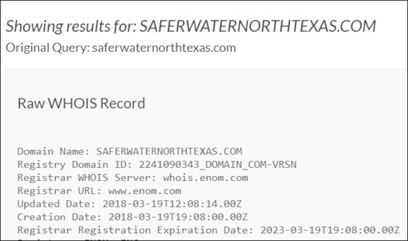 This Internet record shows how the water activists bought their website URL on March 19. The...