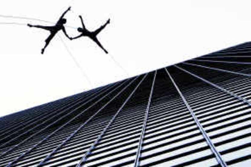  All the sky is a stage, or at least the sky surrounding Thanksgiving Tower is. Aerial dance...