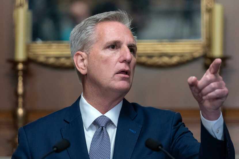 Former Speaker of the House Rep. Kevin McCarthy, R-Calif., speaks during a news conference...