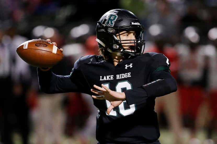 TXHSFB Mansfield Lake Ridge senior quarterback Jason Bean (16) looks to pass during the...