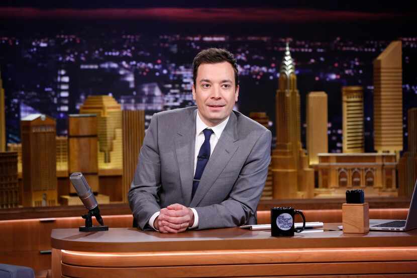 FILE - In this Feb. 17, 2014 file photo provided by NBC, Jimmy Fallon appears during his...