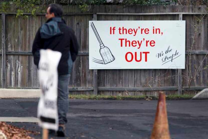 
In San Antonio, anti-incumbent sentiment was expressed by a sign near a polling place last...