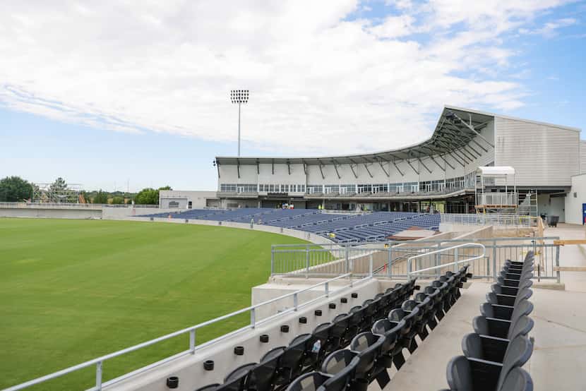 The gallery section of Grand Prairie Stadium awaits the debut of Major League Cricket.