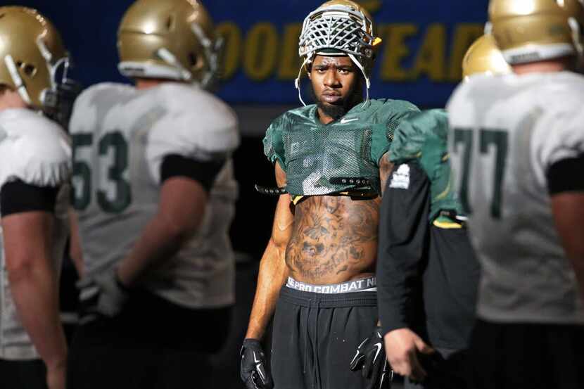 Baylor defensive lineman Shawn Oakman is pictured during practice at AT&T Stadium in...