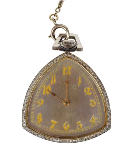 Al Capone's platinum rounded triangular pocket watch made by the Illinois Watch Company. 