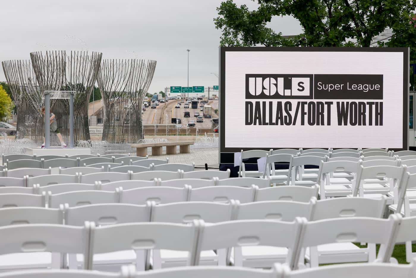 Rows of chairs are seen before the announcement of the new USL Super League Dallas...
