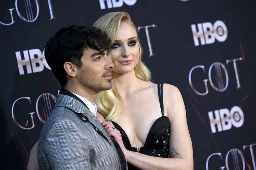 In this April 3, 2019 file photo, Joe Jonas, left, and Sophie Turner attend HBO's "Game of...