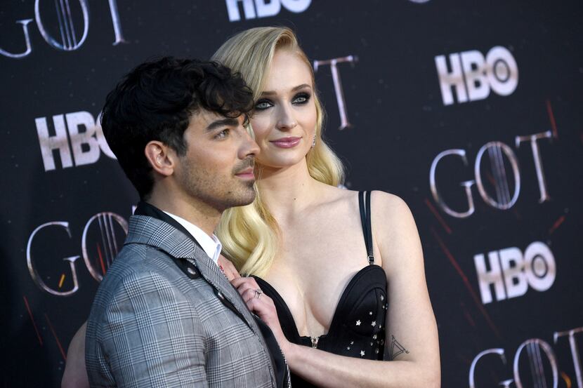In this April 3, 2019 file photo, Joe Jonas, left, and Sophie Turner attend HBO's "Game of...