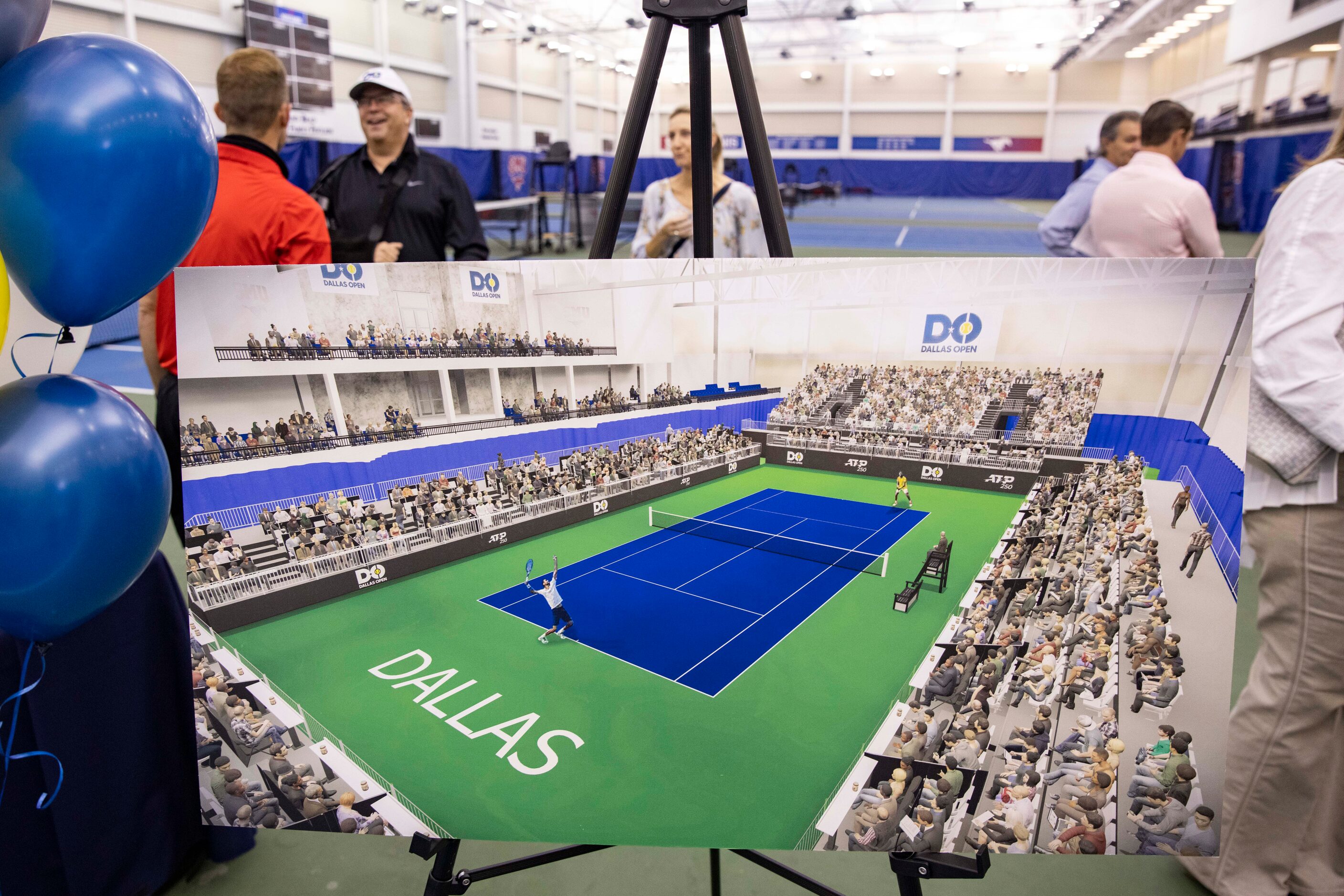 A rendering of the tennis court during a press conference to announce a new ATP tennis tour...