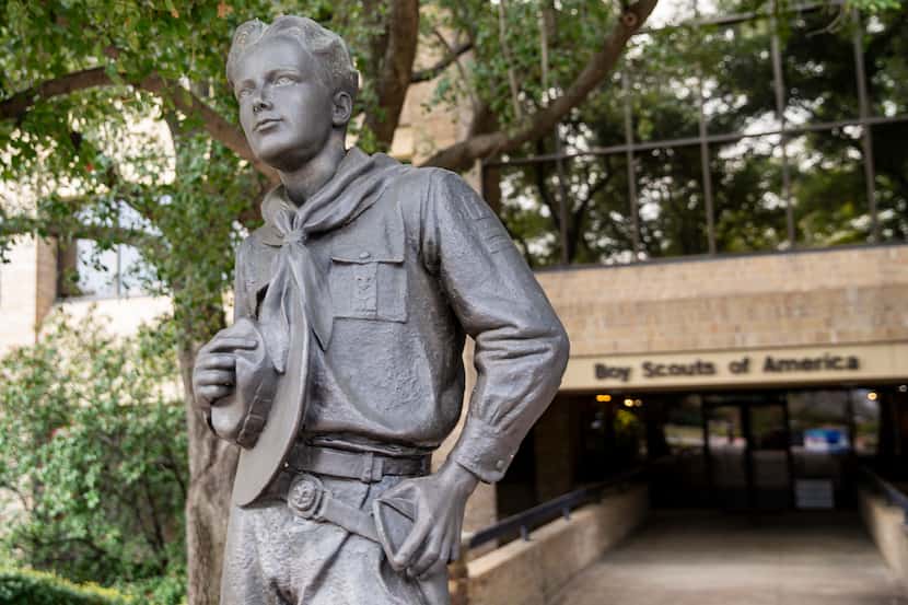 The Boy Scout statue outside of the Boy Scouts of America headquarters on Feb. 17, 2020 in...