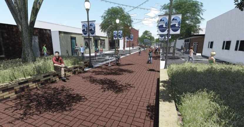 
San Jacinto Plaza will transform prior store-front parking into a pedestrian area with...