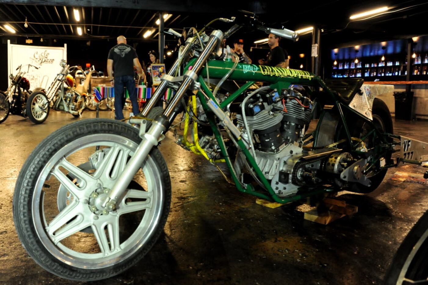 This drag racing bike called the Little Grasshopper is on display at the Southern Throwdown...