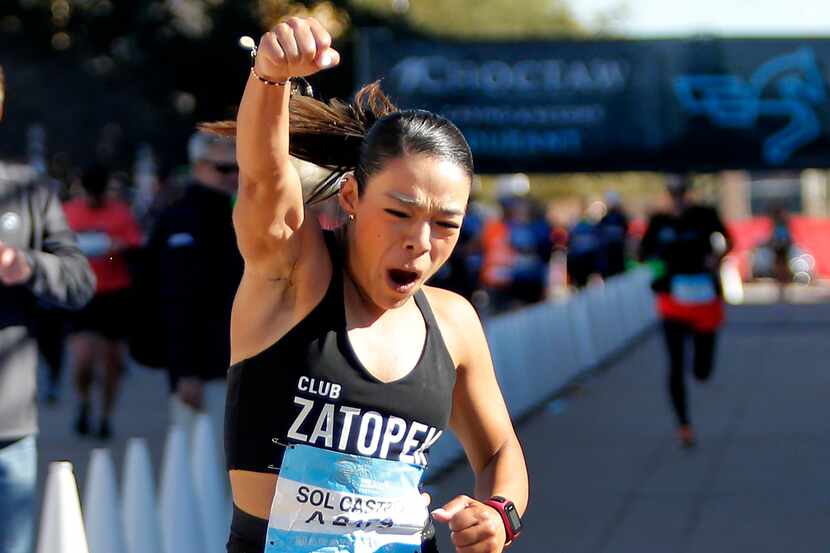Solyenetzitl Selene Yanet Castro Aguilar of Zacatecas, Mexico, repeatedly pumped her fist...